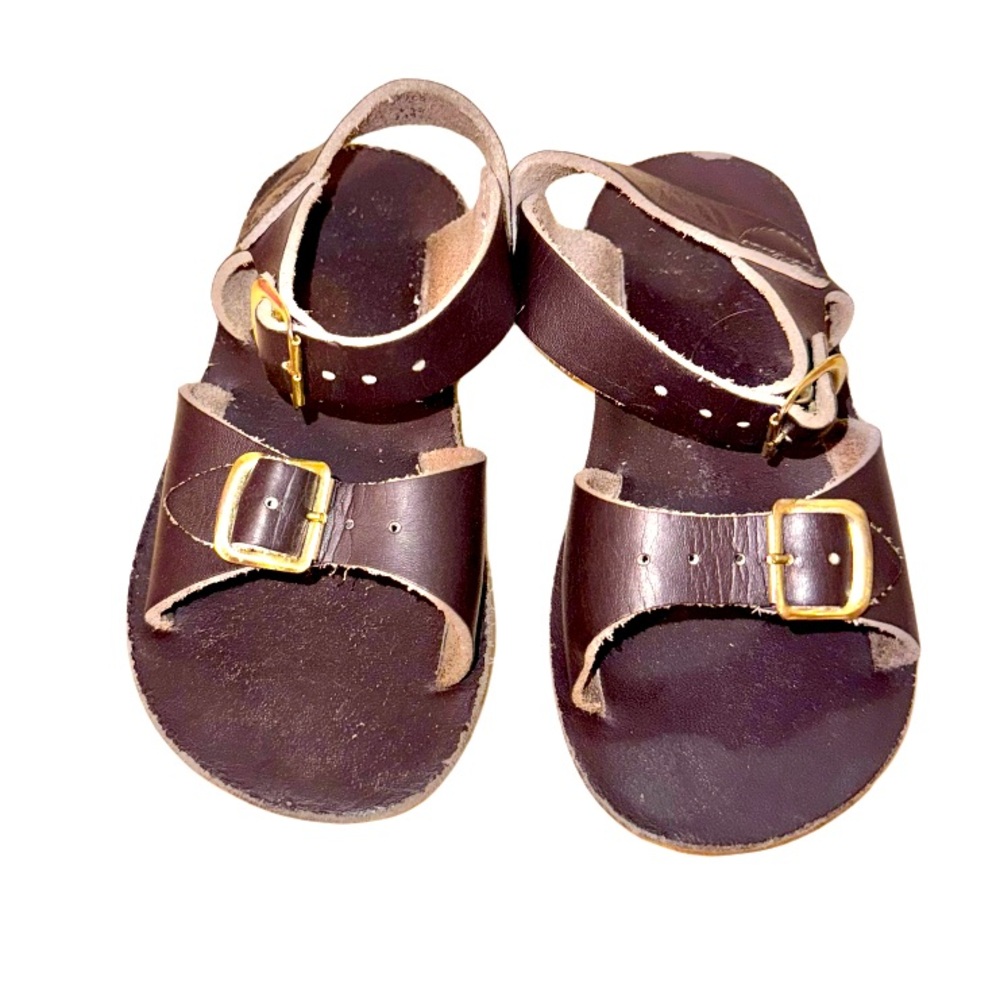Sun San saltwater L’Amour brown leather sandals girls size 7